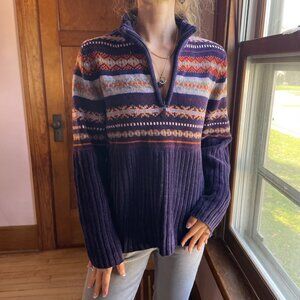Carolyn Taylor Vintage Fair Isle Half Zip Sweater L | Y2K Quiet Luxury Ski Lodge
